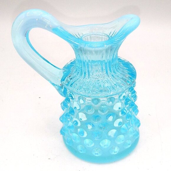 Fenton Handbags - Fenton Art Glass 4" Blue Opalescent Hobnail Cruet Bottle Creamer cream pourer